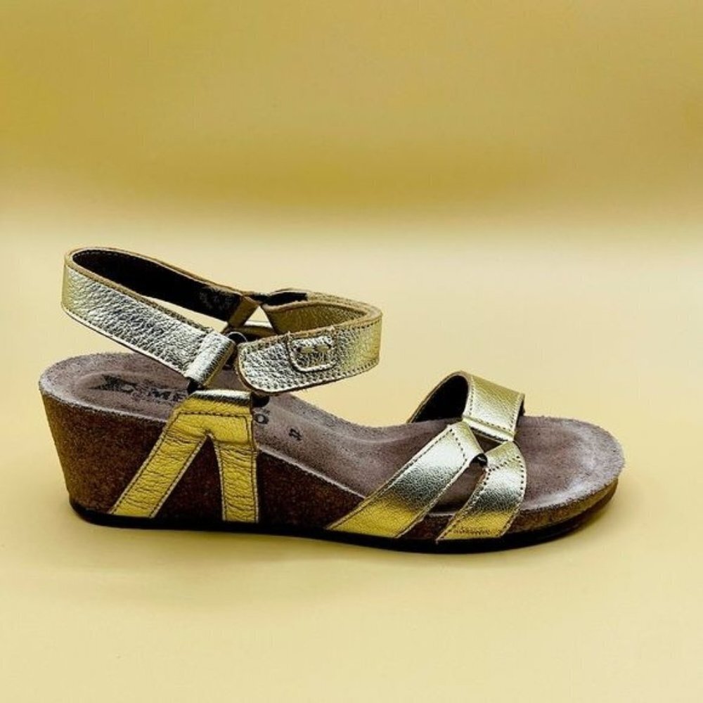 Mephisto Leather Gold Wedge Sandals – Size 7 | Comfortable & Stylish